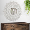 Hand-Carved Wood Medallion Sunburst Accent Mirror – White (31")